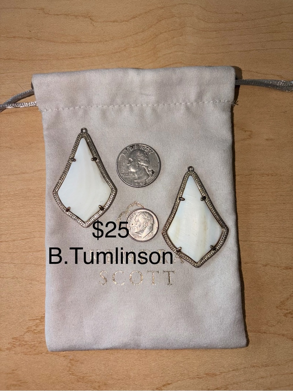 Kendra Scott White Stone Shield Drop Earrings with Silver Trim